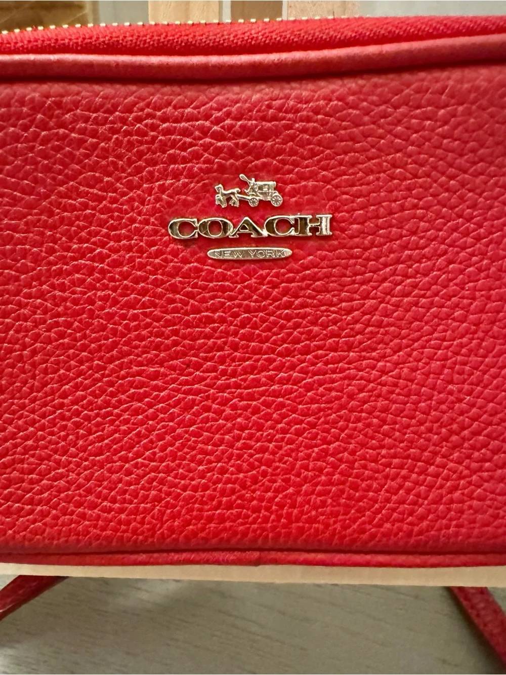 Coach Pebble Leather Red Camera Crossbody Bag Double Zip